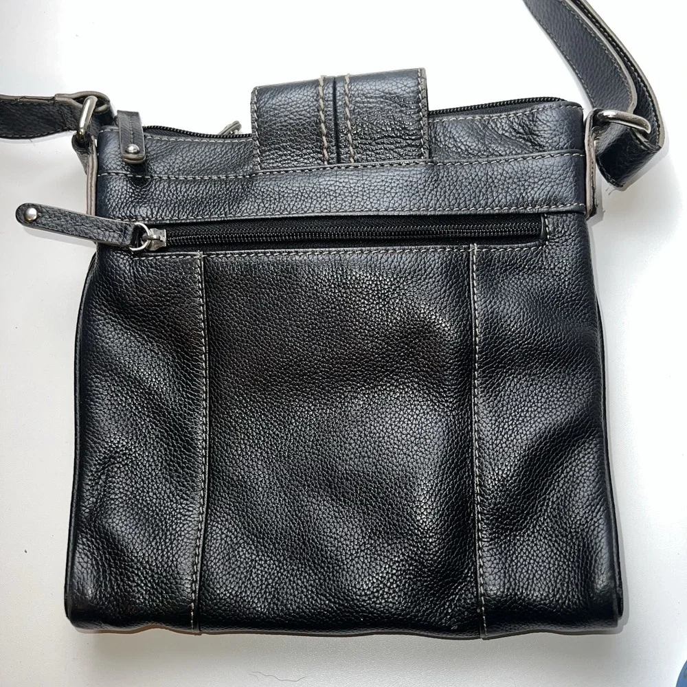 Tignanello Black Pebbled Leather  Crossbody Organizer Purse